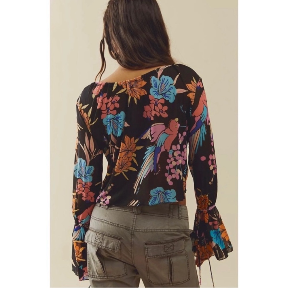 Free People Of Paradise Black Floral Sheer Crop Top size Small NEW - Picture 2 of 15